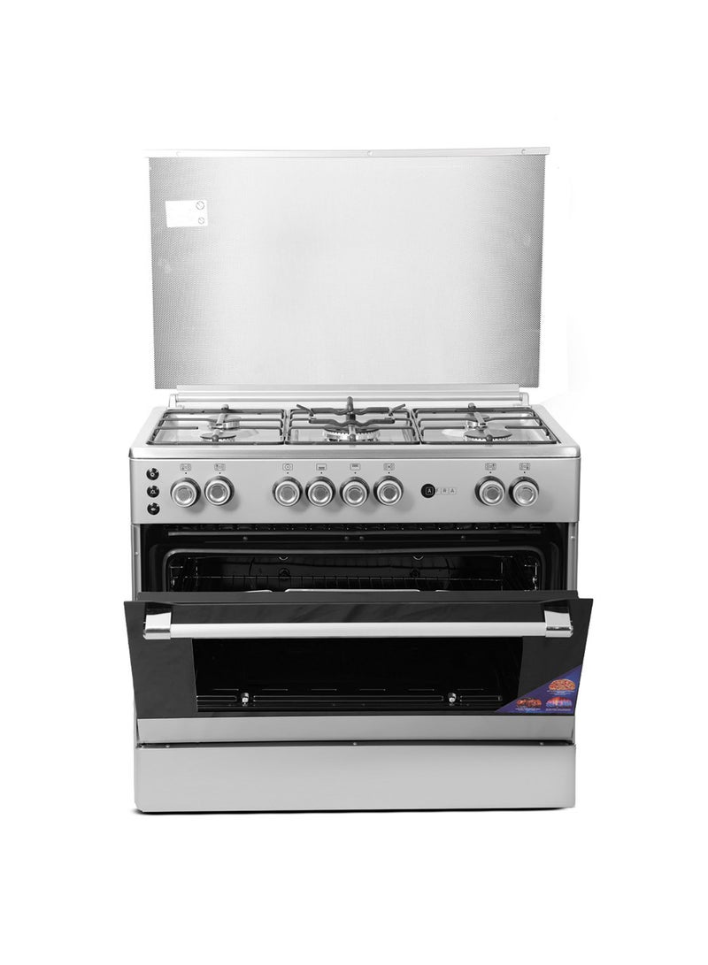 AFRA Freestanding Gas Cooking Range | 90cm Stove & Oven | 5 Gas Burners | Triple Italian Sabaf Burner | Full Safety Auto Ignition | Double Rotisserie | Double Oven Lamp AF-90 Silver  - Image 2