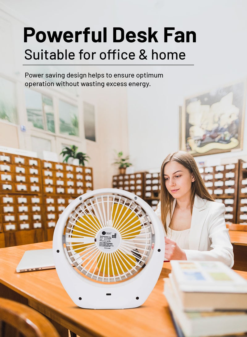 عفرا AFRA Portable Compact Fan, 3.7V, 6’’, 1800mAh, With Carrying Handle, Rechargeable, Adjustable, Wide Angle Coverage, Low Noise, Power Saving, Overcharge Protection, With 2 Year Warranty AF-1010USBF White  - Image 2