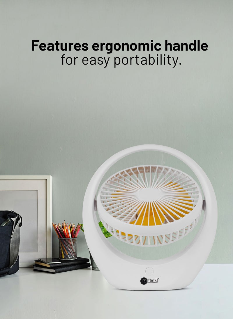 عفرا AFRA Portable Compact Fan, 3.7V, 6’’, 1800mAh, With Carrying Handle, Rechargeable, Adjustable, Wide Angle Coverage, Low Noise, Power Saving, Overcharge Protection, With 2 Year Warranty AF-1010USBF White  - Image 3