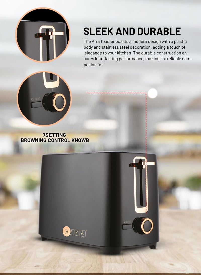 AFRA 2-Slice Toaster | 700W | Polished Plastic Body with Golden Decoration | Eject Button with Safety Device | 2-Year Warranty 700 W AF-100700TOBL Black  - Image 3