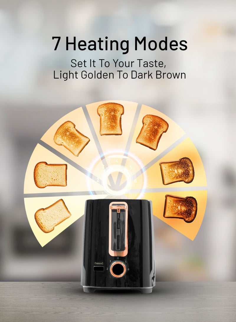 AFRA 2-Slice Toaster | 700W | Polished Plastic Body with Golden Decoration | Eject Button with Safety Device | 2-Year Warranty 700 W AF-100700TOBL Black  - Image 2