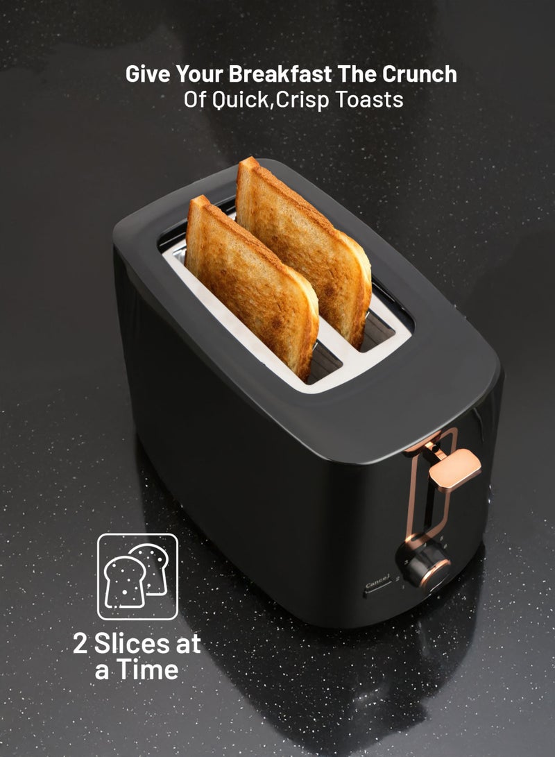 AFRA 2-Slice Toaster | 700W | Polished Plastic Body with Golden Decoration | Eject Button with Safety Device | 2-Year Warranty 700 W AF-100700TOBL Black  - Image 5