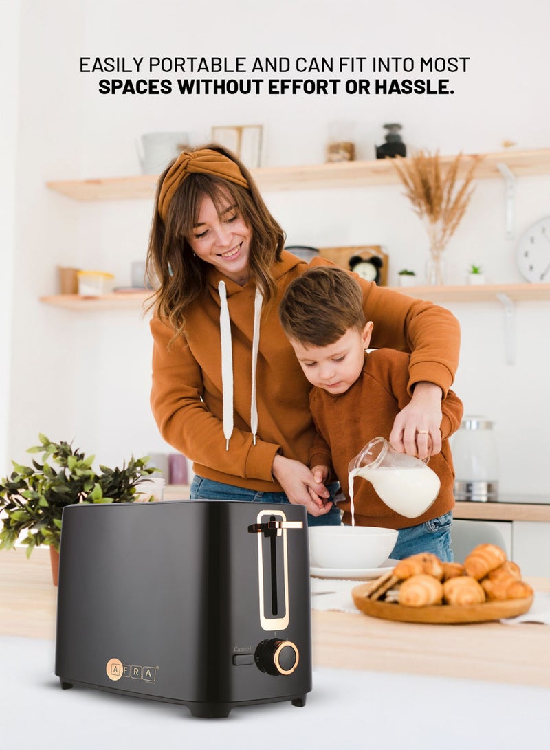 AFRA 2-Slice Toaster | 700W | Polished Plastic Body with Golden Decoration | Eject Button with Safety Device | 2-Year Warranty 700 W AF-100700TOBL Black  - Image 4