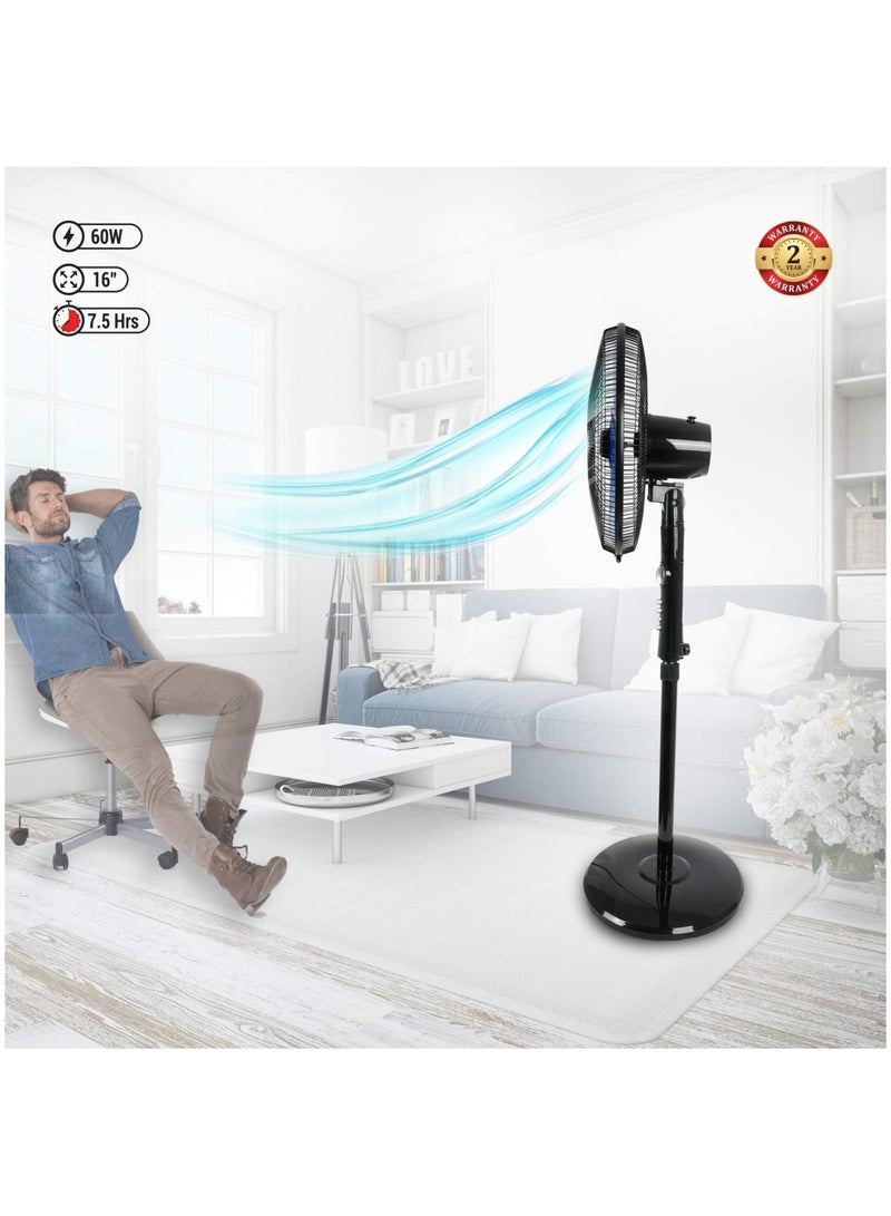 عفرا مروحة كهربائية عمودية من AFRA، 60 وات، ارتفاع قابل للتعديل، 5 شفرات، لون أسود، حاصلة على شهادة G-Mark وESMA وRoHS وCB، AF-1660BK، ضمان لمدة عامين - Image 3