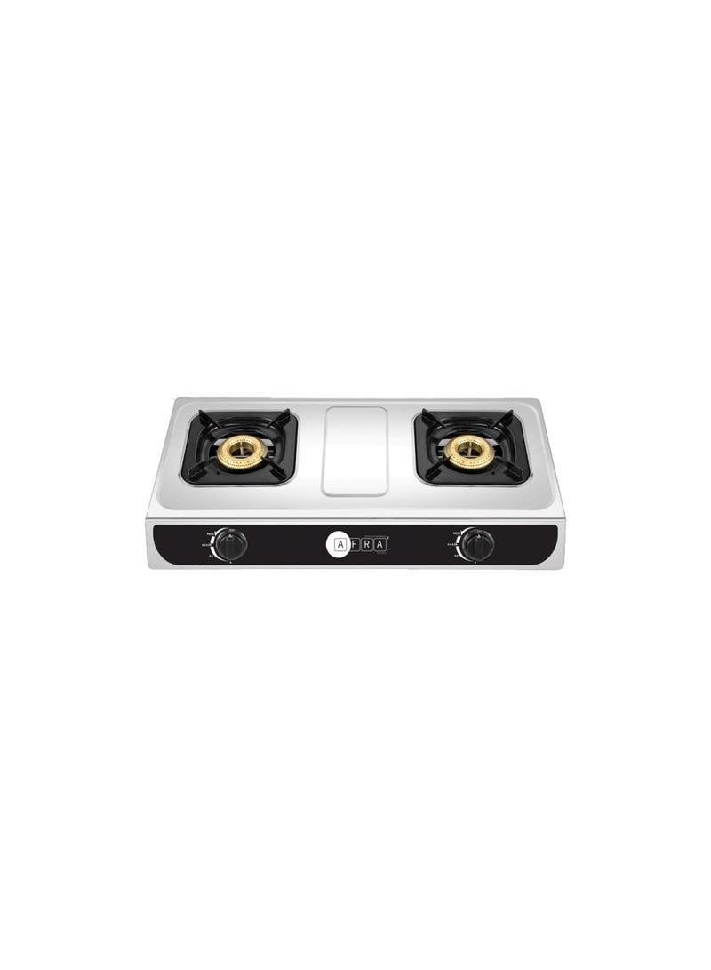 AFRA - AFRA Two Burner Gas Stove, Two Burners, Battery Powered Ignition, Stainless Steel, Double Injection, G-MARK, ESMA, ROHS, and CB Certified, AF-0002GSSS, 2 years warranty AF-0002GSSS Silver - Image 1