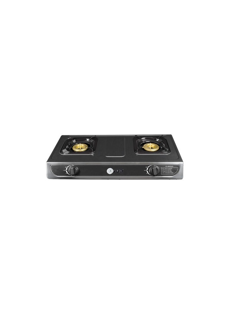 AFRA - AFRA Two Burner Gas Stove, Two Burners, Battery Powered Ignition, Stainless Steel, Double Injection, G-MARK, ESMA, ROHS, and CB Certified, AF-0002GSSS, 2 years warranty AF-0002GSSS Silver - Image 1