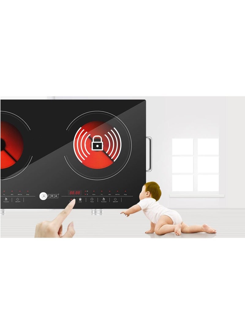 Infrared Cooker | 3000W Power |  8 Power/Temperature Levels | 3-Hour Timer | Touch & Knob Control | Child Lock | High-Quality Crystal Plate | 2-Year Warranty AF-3000ICBK Black