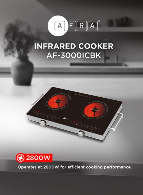 Infrared Cooker | 3000W Power |  8 Power/Temperature Levels | 3-Hour Timer | Touch & Knob Control | Child Lock | High-Quality Crystal Plate | 2-Year Warranty AF-3000ICBK Black