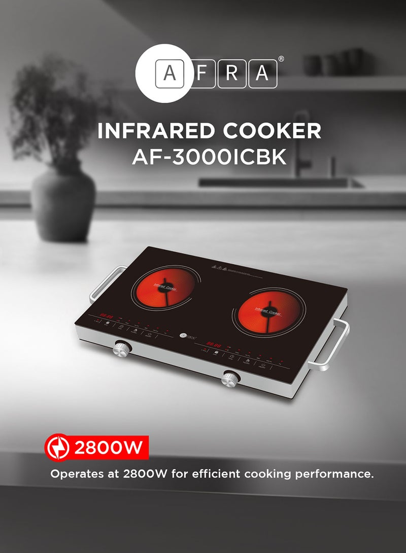 Infrared Cooker | 3000W Power |  8 Power/Temperature Levels | 3-Hour Timer | Touch & Knob Control | Child Lock | High-Quality Crystal Plate | 2-Year Warranty AF-3000ICBK Black