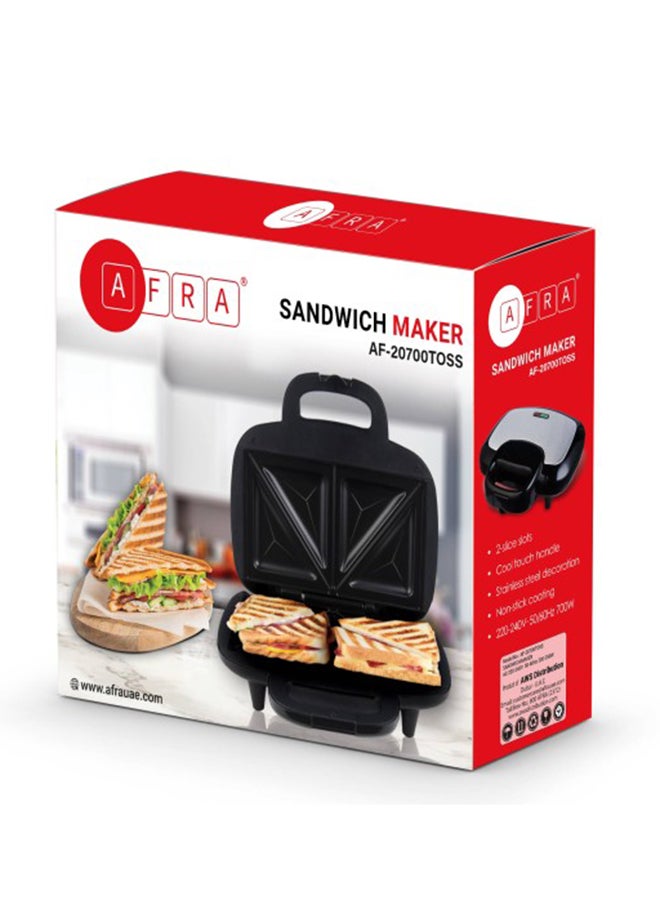 AFRA AFRA Grill and Sandwich Maker, Non-Stick Surface, 2 Slice Slots, Black, Stainless Steel, 700W, G-Mark, ESMA, RoHS, CB, AF-20700TOSS, 2 years warranty 700 W AF-20700TOSS Black  - Image 5