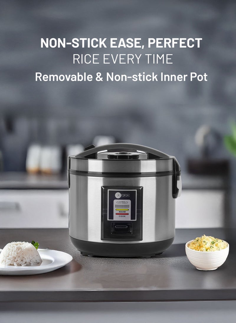 AFRA - Rice Cooker | 1.8L Capacity | 700W | Automatic Keep Warm Function | Non-Stick Coating | Detachable Power Cord | Measuring Cup & Spoon | 1-Year Warranty 1.8 L 700 W AF-1870DRSS Black - Image 1