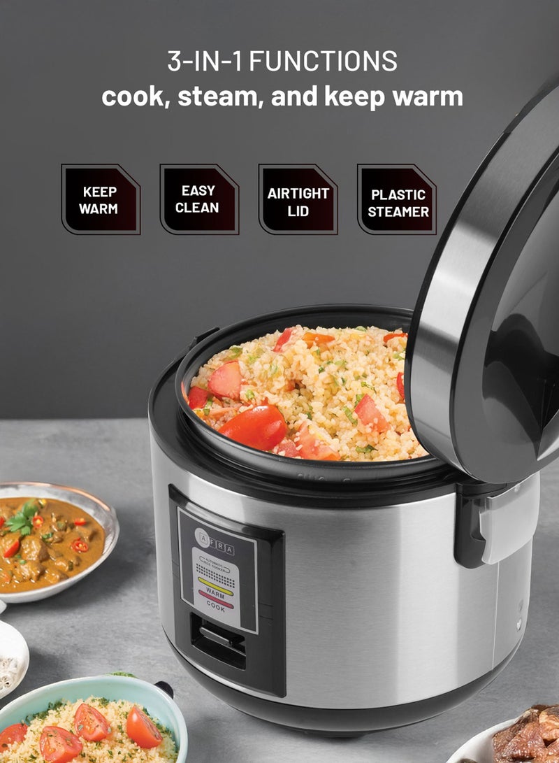 AFRA - Rice Cooker | 1.8L Capacity | 700W | Automatic Keep Warm Function | Non-Stick Coating | Detachable Power Cord | Measuring Cup & Spoon | 1-Year Warranty 1.8 L 700 W AF-1870DRSS Black - Image 1