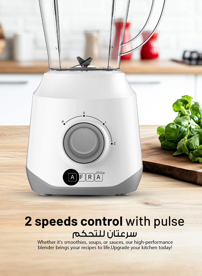 AFRA - Countertop Blender | 400W | 1.5L Plastic Jar | 2-Speed Control | Pulse Function | Stainless Steel Blades | Compact & Durable | 2-Year Warranty 1.5 L 400 W AF-1550BLWT White - Image 1