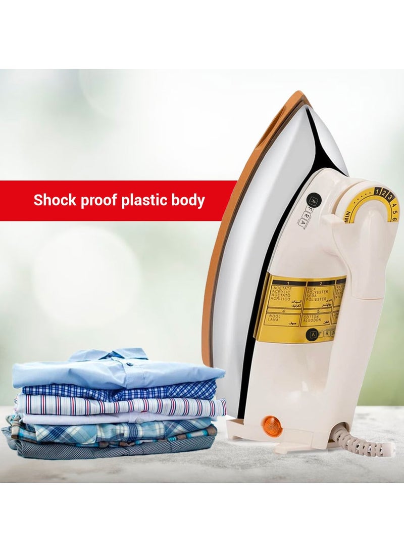 AFRA AFRA Automatic Dry Iron, 2kg, Non-Stick Soleplate, Gold Teflon Coating, Heat Distribution, Ergonomic Handle, Thermal Control, 6 Settings, Auto Cut-Off, AF-2000DIWH, 2-year warranty 1000 W AF-2000DIWH White & Gold  - Image 4