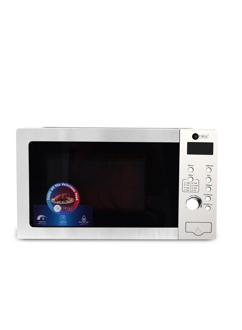 AFRA - Digital Microwave Oven | 30L Capacity | 1200W Grill Power | Digital Control | Auto Cooking & Defrost | Child Safety Lock | 2-Year Warranty 30 L 1200 W AF-3012MWSL Silver - Image 1