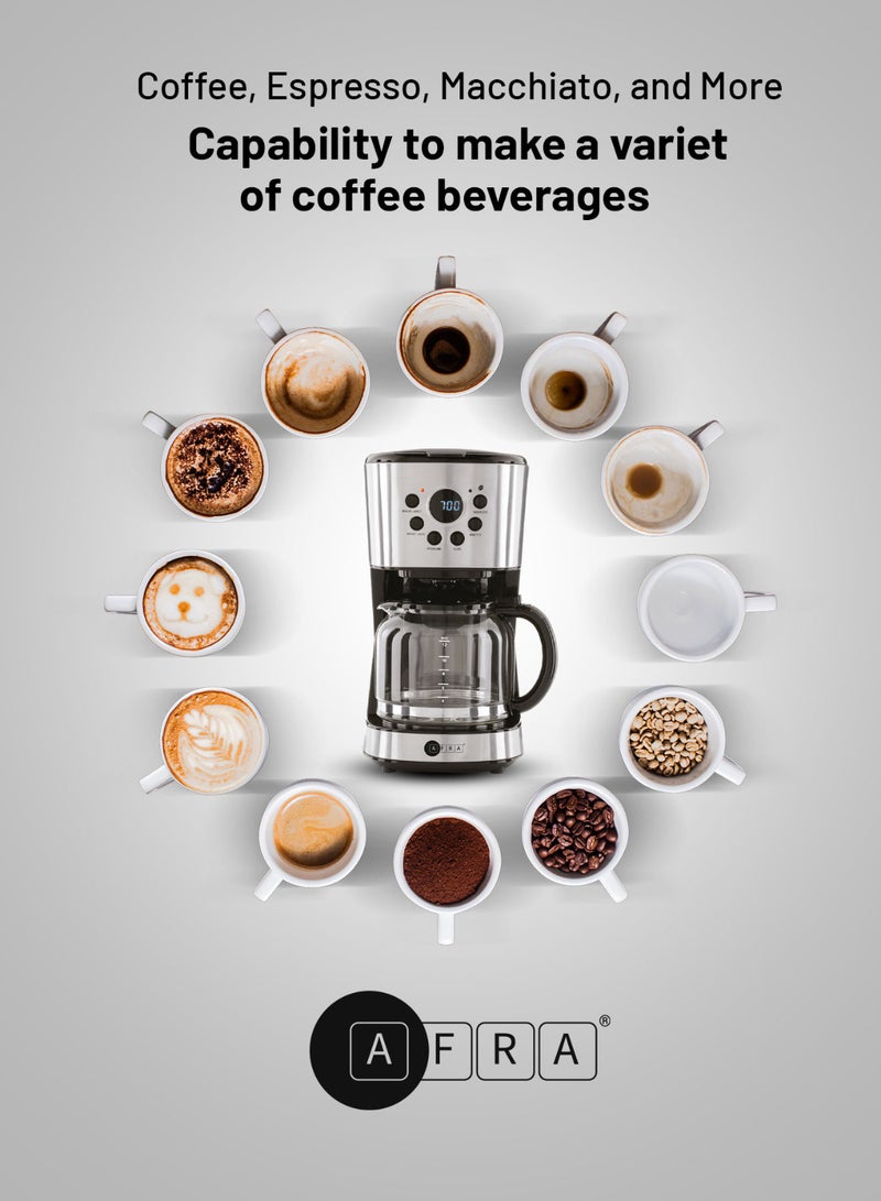 AFRA Coffee Maker, Filter Coffee Machine 1.5L | 900W | High-Temperature Glass Carafe | Keep Warm & Anti-Drip Function | Auto Shut-Off & Boil Dry Protection | Dishwasher Safe | Reusable Filter | On/Off Switch with Indicator Light | 2-Year Warranty 1.5 L 900 W AF-15900CMKSS Silver  - Image 4