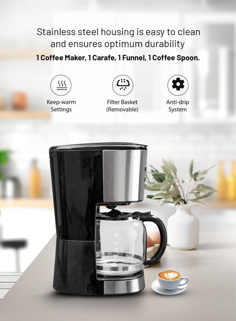 AFRA Coffee Maker, Filter Coffee Machine 1.5L | 900W | High-Temperature Glass Carafe | Keep Warm & Anti-Drip Function | Auto Shut-Off & Boil Dry Protection | Dishwasher Safe | Reusable Filter | On/Off Switch with Indicator Light | 2-Year Warranty 1.5 L 900 W AF-15900CMKSS Silver  - Image 5