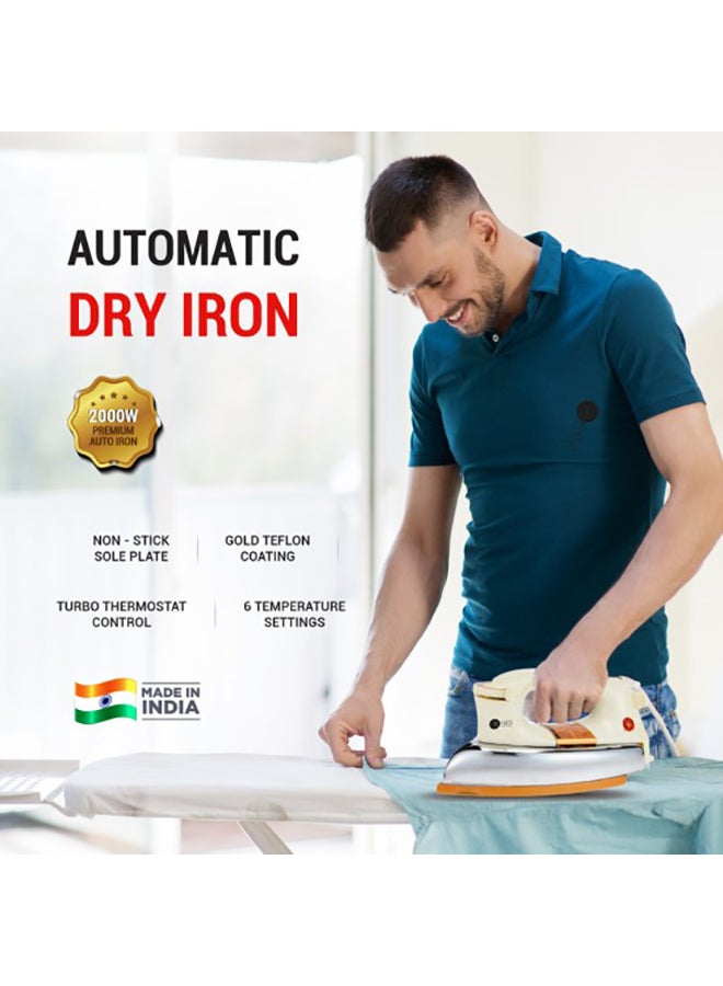 AFRA AFRA Automatic Dry Iron, 1.8kg, Non-Stick Soleplate, Gold Teflon Coating, Heat Distribution, Ergonomic Handle, Thermal Control, 6 Settings, Auto Cut-Off, AF-1800DIWH, 2-year warranty 1.8 kg 1000 W AF-1800DIWH White  - Image 4