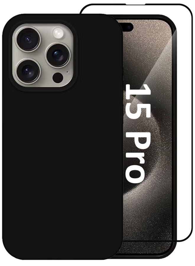 MARGOUN 2Packs Case And Screen Protector For Apple Iphone 15 Pro, Upgrade Defender Silicone Cover Shockproof Anti-Scratch Protective Phone Case Black - Image 1