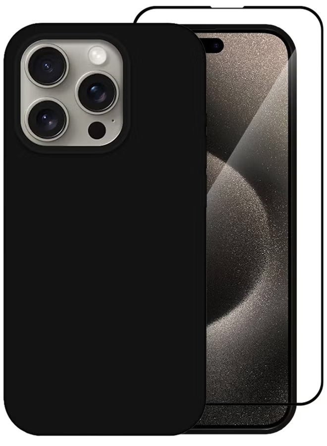 MARGOUN 2Packs Case And Screen Protector For Apple Iphone 15 Pro, Upgrade Defender Silicone Cover Shockproof Anti-Scratch Protective Phone Case Black - Image 2