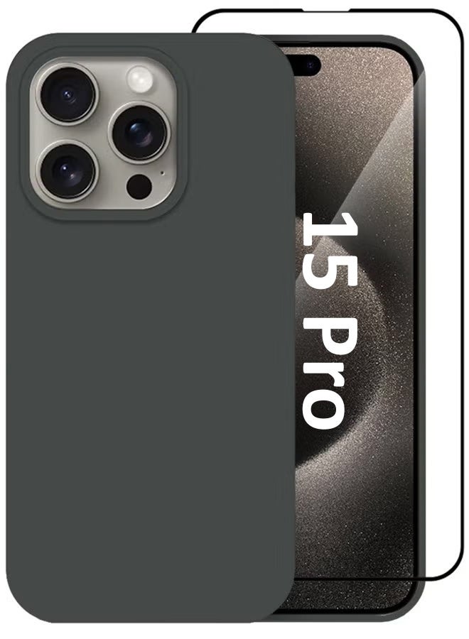 مارجون مجموعة من 2 حافظة لهاتف iPhone 15 Pro وواقي شاشة من السيليكون وغطاء حماية كامل للجسم ومضاد للصدمات وحافظة هاتف رفيعة مضادة للخدش وبطانة من الألياف الدقيقة الناعمة - Image 1