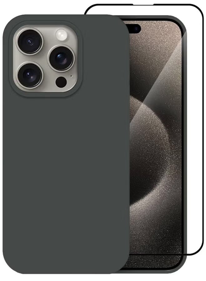 مارجون مجموعة من 2 حافظة لهاتف iPhone 15 Pro وواقي شاشة من السيليكون وغطاء حماية كامل للجسم ومضاد للصدمات وحافظة هاتف رفيعة مضادة للخدش وبطانة من الألياف الدقيقة الناعمة - Image 2