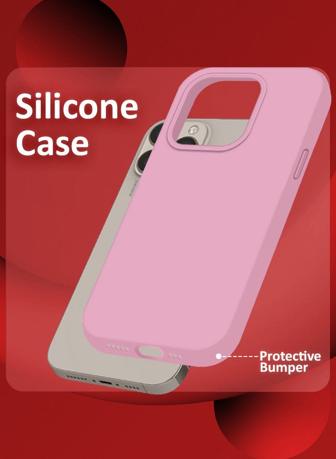 MARGOUN iPhone 15 Pro Max Case Silicone Case Full Body Protective Cover Shockproof Slim Phone Case Anti-Scratch Soft Microfiber Lining Pink - Image 5