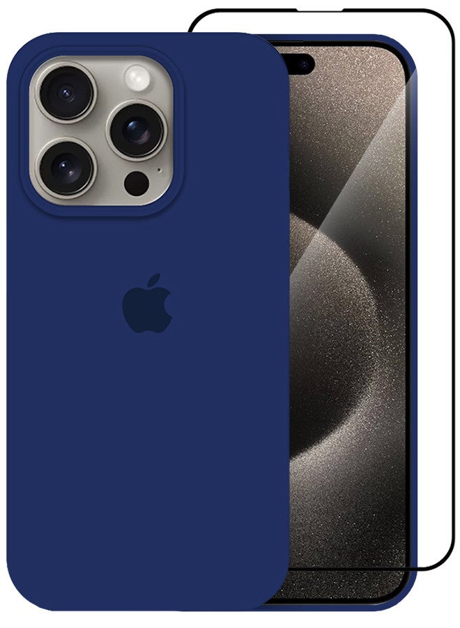 MARGOUN - 2 Pack For iPhone 15 Pro Max Case and Screen Protector Silicone Case Full Body Protective Cover Shockproof Slim Phone Case Anti-Scratch Soft Microfiber Lining Blue - Image 1