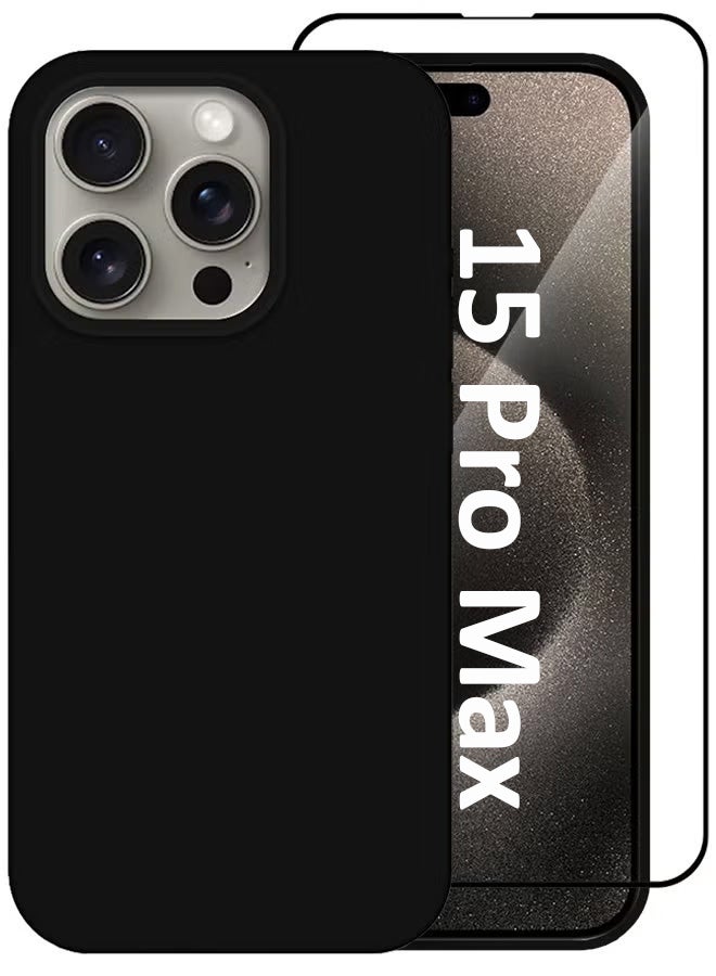 MARGOUN 2Packs Case Cover for  Apple iPhone 15 Pro Max, Silicone Case Full Body Protective Cover Shockproof Slim Phone Case Anti-Scratch Soft Microfiber Lining with Screen Protector Black - Image 1