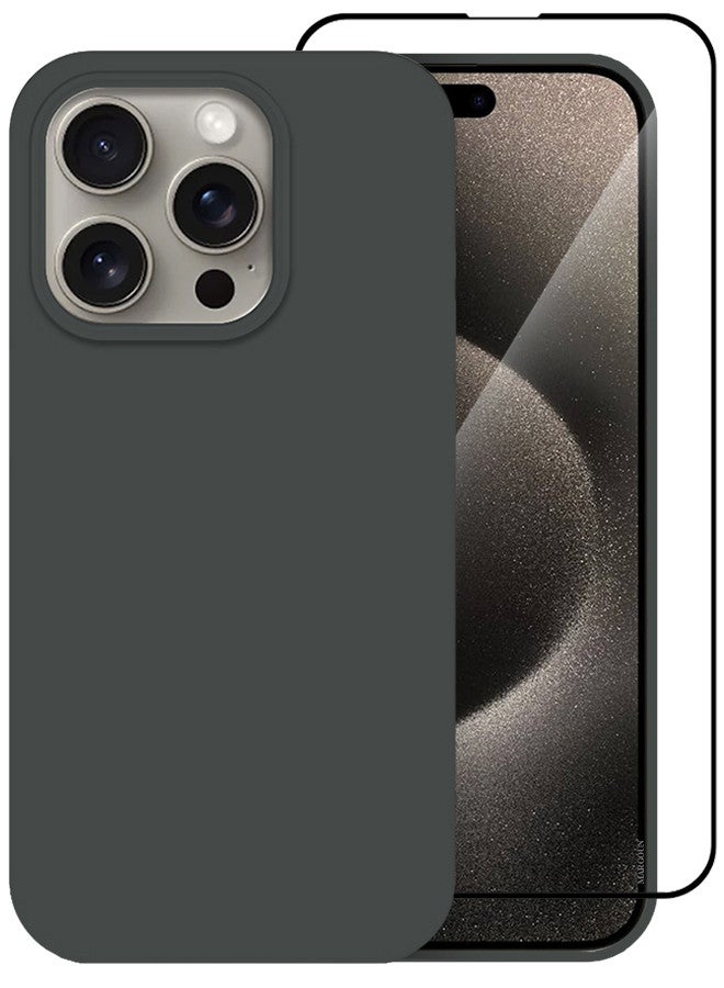 MARGOUN 2 Pack For iPhone 15 Pro Max Case and Screen Protector Silicone Case Full Body Protective Cover Shockproof Slim Phone Case Anti-Scratch Soft Microfiber Lining Grey - Image 2