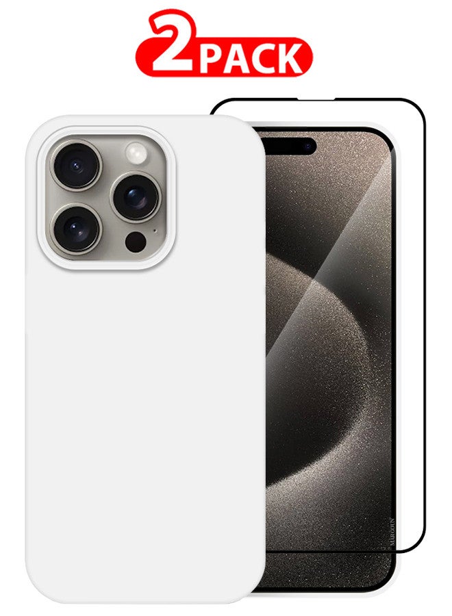 مارجون حافظة سيليكون مزدوجة لجهاز آيفون 15 برو ماكس وواقي شاشة، غلاف واقي كامل الجسم، مضاد للصدمات، حافظة هاتف رفيعة، مضادة للخدش، بطانة ناعمة من الألياف الدقيقة - Image 1