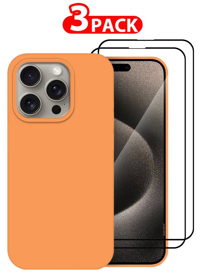 MARGOUN 3 Pack For iPhone 15 Pro Max Case and 2 Screen Protectors Silicone Case Full Body Protective Cover Shockproof Slim Phone Case Anti-Scratch Soft Microfiber Lining Orange - Image 1
