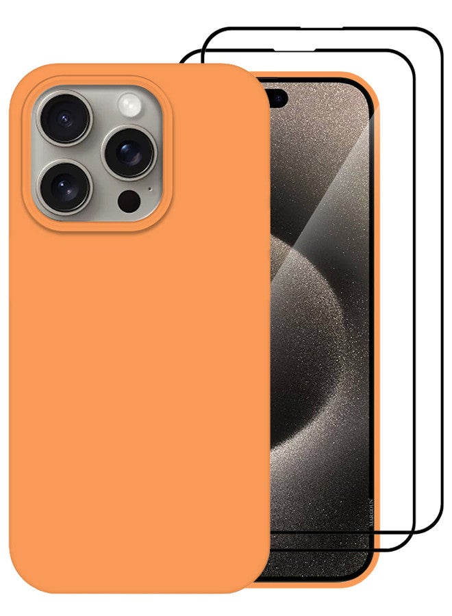 MARGOUN 3 Pack For iPhone 15 Pro Max Case and 2 Screen Protectors Silicone Case Full Body Protective Cover Shockproof Slim Phone Case Anti-Scratch Soft Microfiber Lining Orange - Image 2