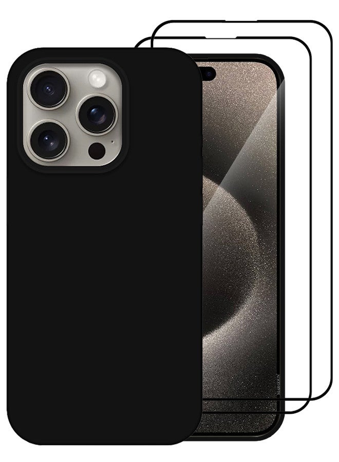 MARGOUN 3 Pack For iPhone 15 Pro Max Case and 2 Screen Protectors Silicone Case Full Body Protective Cover Shockproof Slim Phone Case Anti-Scratch Soft Microfiber Lining Black - Image 2