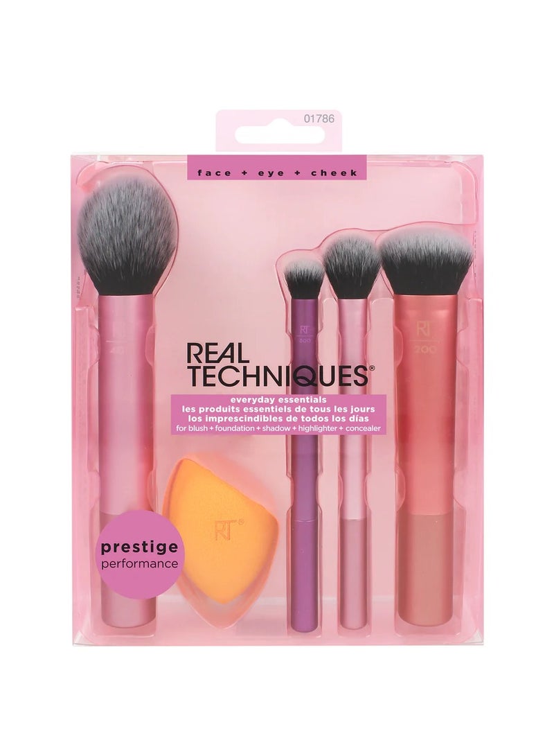 REAL TECHNIQUES Everyday Essentials Set, Multi-Functional Makeup Brush, Makeup Egg + Four Brushes Set Multicolor  - Image 1