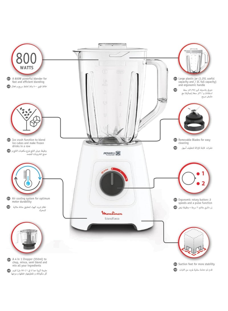 Moulinex Blendfroce Blender, 800 Watt, 2 Liters, XL Chopper - 2 L 800 W LM42X2EG White  - Image 5