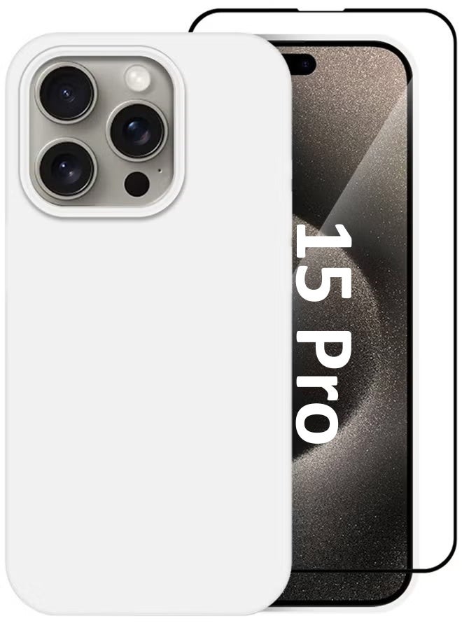 MARGOUN 2Packs Case And Screen Protector For Apple Iphone 15 Pro, Upgrade Defender Silicone Cover Shockproof Anti-Scratch Protective Phone Case White - Image 1