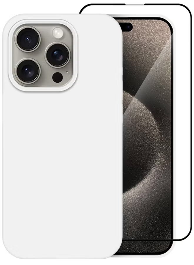 MARGOUN 2Packs Case And Screen Protector For Apple Iphone 15 Pro, Upgrade Defender Silicone Cover Shockproof Anti-Scratch Protective Phone Case White - Image 2