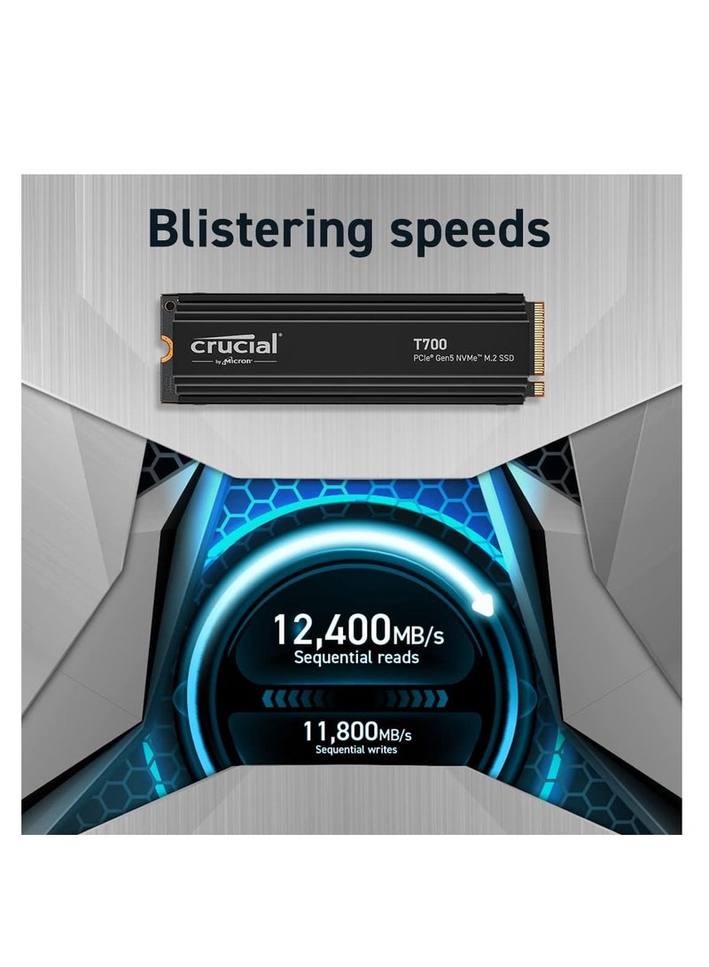 crucial T700 2TB PCIe Gen5 NVMe M.2 Internal SSD, Up to 12400 MB/s Read & 11800 MB/s Write Speed's, 232-layer TLC NAND, Up to 1200TB Endurance, 1.5 Million Hours MTTF, Black | CT2000T700SSD3 2 TB - Image 2