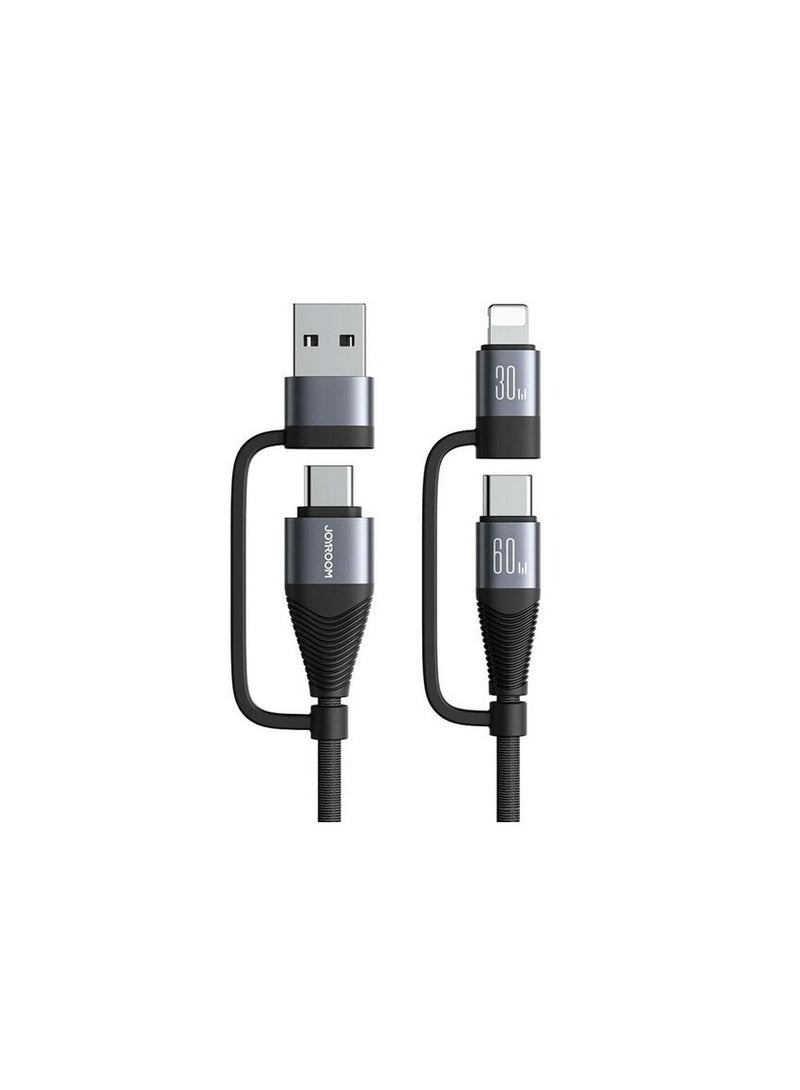 JOYROOM - SA37-2T2 Multi-Functional 60W 4 in 1 Fast Charging and Data Transfer Cable, USB-A and Type-C to Lightning and Type-C, 1.2m Length Black - Image 1