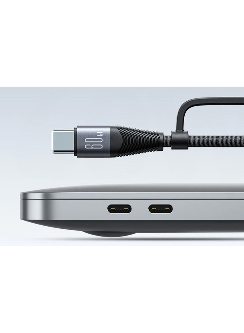 JOYROOM - SA37-2T2 Multi-Functional 60W 4 in 1 Fast Charging and Data Transfer Cable, USB-A and Type-C to Lightning and Type-C, 1.2m Length Black - Image 1