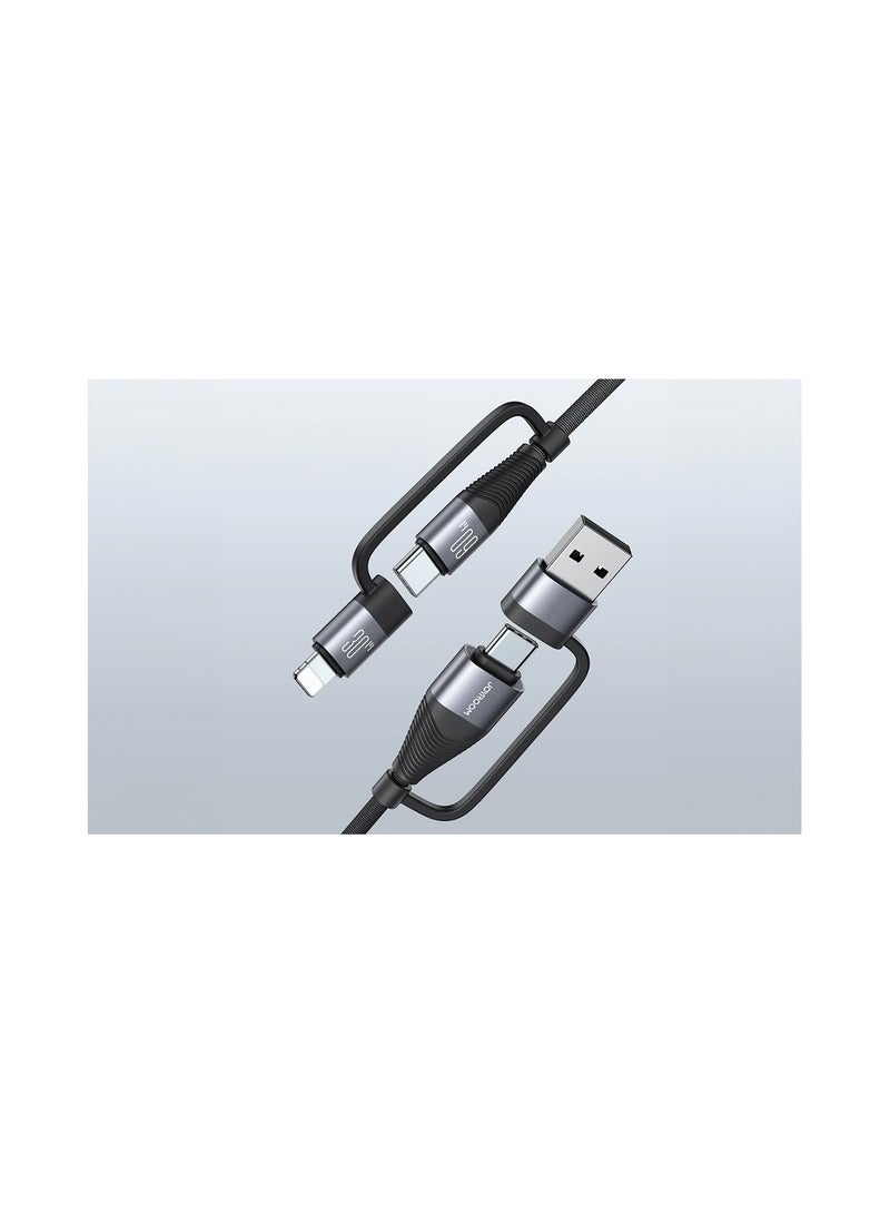 JOYROOM - SA37-2T2 Multi-Functional 60W 4 in 1 Fast Charging and Data Transfer Cable, USB-A and Type-C to Lightning and Type-C, 1.2m Length Black - Image 1