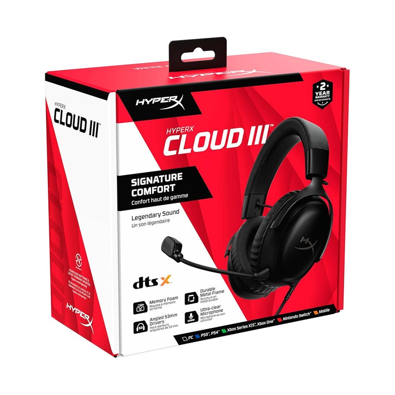 HYPERX Cloud III Over Ear Wired Gaming Headset, PC, PS5, Xbox Series X|S, Angled 53Mm Drivers, DTS, Memory Foam, Durable Frame, Ultra-Clear 10Mm Mic, USB-C, USB-A, 3.5Mm Black | 727A8AA - Image 5