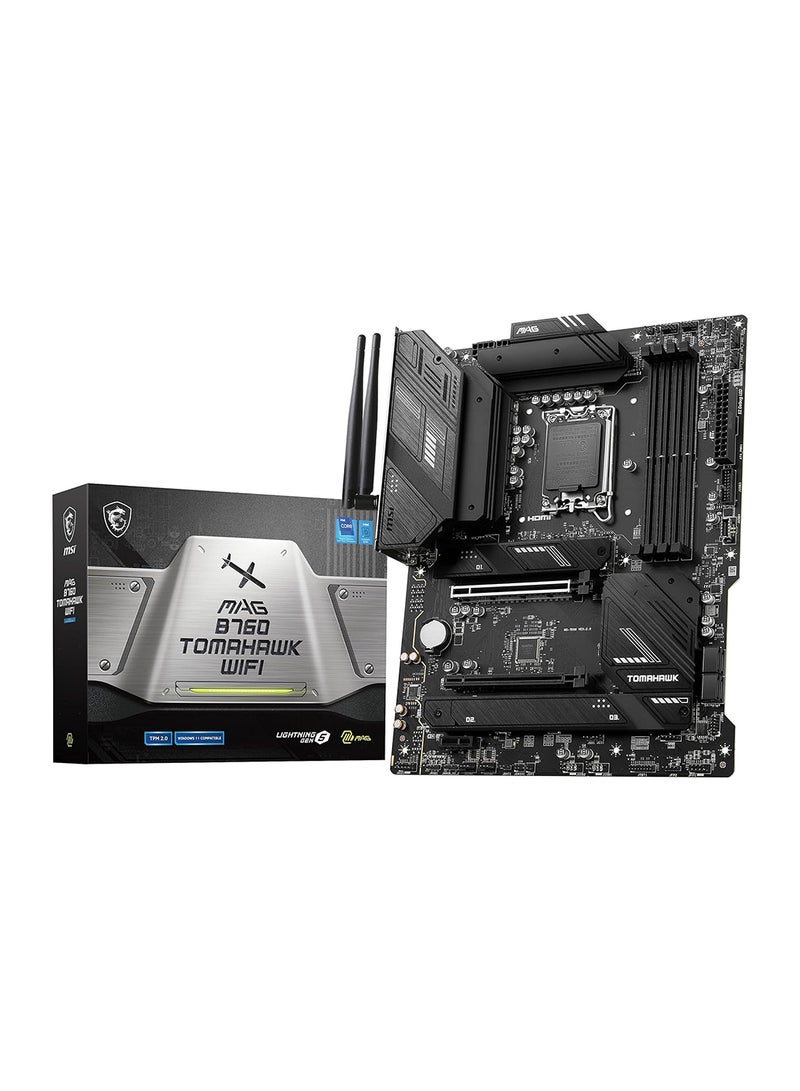 MSI MAG B760 Tomahawk Wifi LGA1700 ATX Motherboard, Intel B760 Chipset, 4x DDR5, 128GB Max Memory Capacity, Wi-Fi 6E, 2.5Gbps LAN, 2x PCI-E x16, 3x M.2 1x HDMI™ 1x DP, USB 2.0/3.2 Black  - Image 1