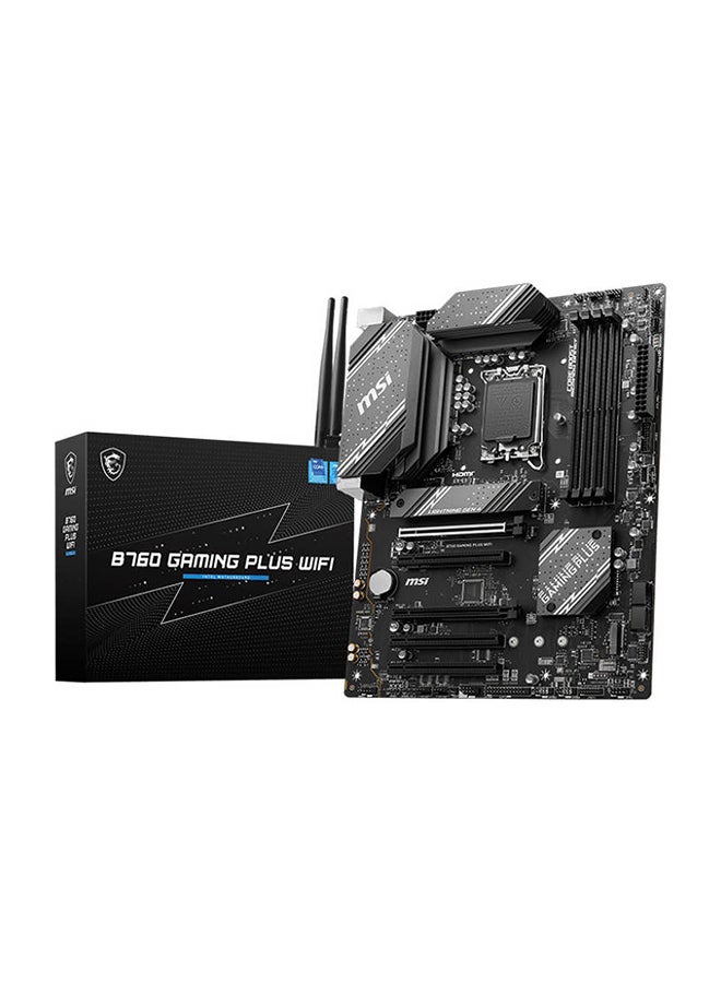 إم اس أي - اللوحة الأم B760 Gaming Plus WIFI DDR5 ATX، مقبس LGA 1700، مجموعة شرائح Intel B760، وضع ثنائي القناة، Intel Wi-Fi 6E، فتحة PCI-E x16 5x، تخزين 2x M.2 - Image 1