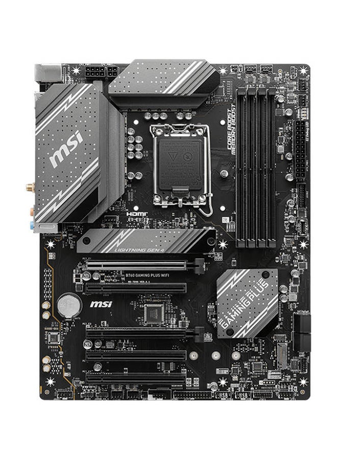 إم اس أي - اللوحة الأم B760 Gaming Plus WIFI DDR5 ATX، مقبس LGA 1700، مجموعة شرائح Intel B760، وضع ثنائي القناة، Intel Wi-Fi 6E، فتحة PCI-E x16 5x، تخزين 2x M.2 - Image 1