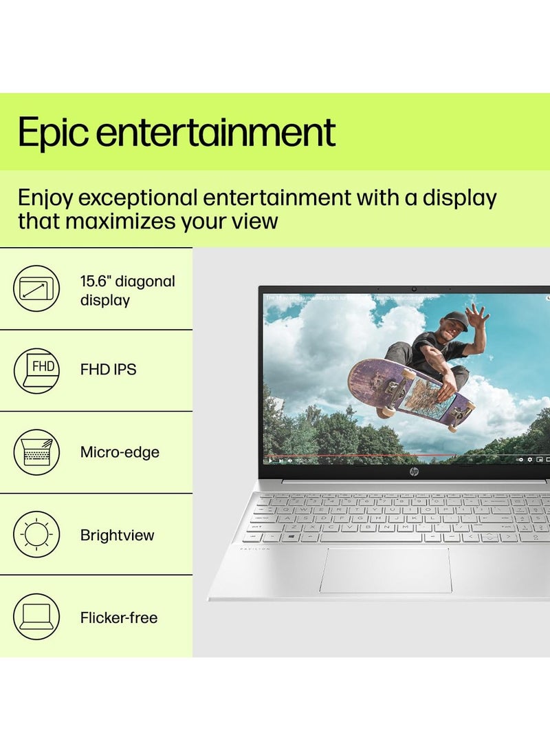 HP - Pavilion 15 (Upgraded Version) Laptop With 15.6-Inch FHD Display, Core i5 Processor/16GB RAM/512GB SSD/Intel Iris XE Graphics/Windows 11 + Free Mouse English/Arabic Silver - Image 1