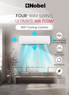 Nobel Split Air Conditioner, Cooling Only, 18000 Btu/h Capacity, T3 Climatic Condition, R410A Refrigerant, Auto Clean, Quiet Operation Design, Hidden LED Display, Auto Restart, Enhanced Comfort with Eco-Friendly Cooling 2450 W NSAC18T3 White  - Image 5