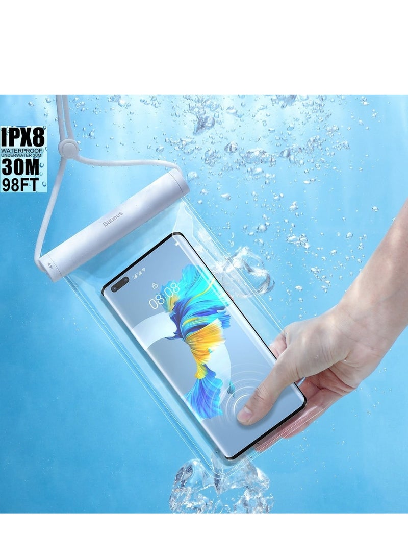 Baseus AquaGlide Waterproof Phone Case, IPX8 Certified 30M Deep Waterproof Phone Pouch, Waterproof Cell Phone Case Fit For Phones up to 7.2" For iPhone 15 Pro Max/Plus/14/13/12/ Samsung S24/23 And More White  - Image 1