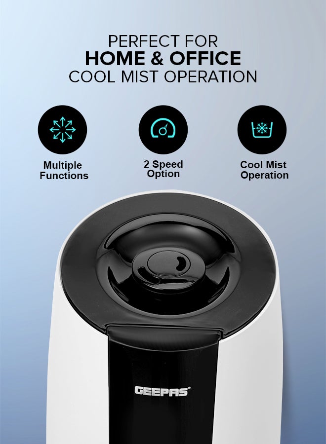 Ultrasonic Humidifier 2.6 L Water Tank, Touch Panel Control/ Cool Mist Operation, 2 Speed and 360-Degree Rotatable Nozzle/ Multiple Functions, Filter for Purifying and Softening Water. GUH63072UK White & black